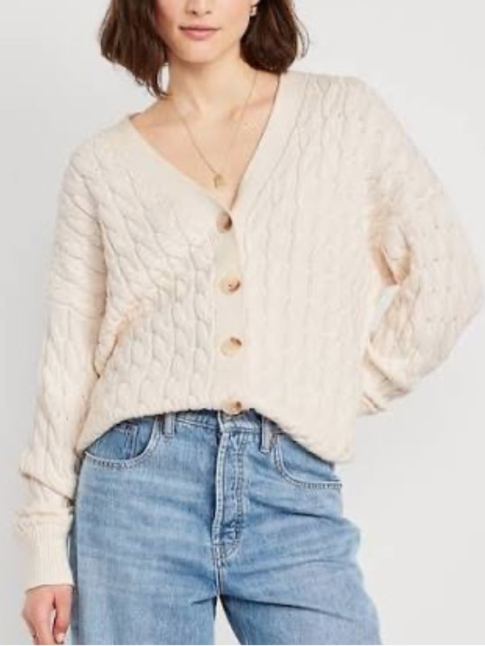 Oversized Slouchy Cable Knit Cream Sweater